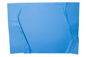 Blue paper wrinkled poster templates, blank paper sheet. Blue paper isolated on transparent background.