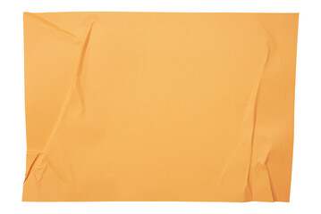 Orange paper wrinkled poster templates, blank paper sheet. Orange paper isolated on transparent background.
