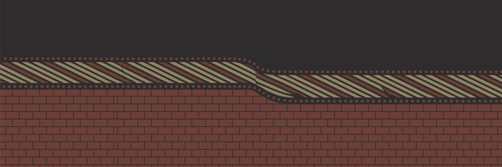 A brick wall with a decorative border and a dark background above the border in a simple illustration