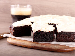 Guiness, beetroot and chocolate cake, served