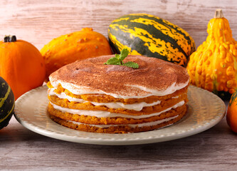 pumpkin layered cake on plate