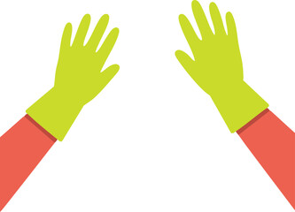 Pair of yellow gloves on red sleeves vector illustration for cleaning and protection tasks 
