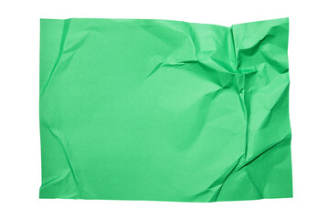 Green paper wrinkled poster templates, blank paper sheet. Green paper isolated on transparent background.
