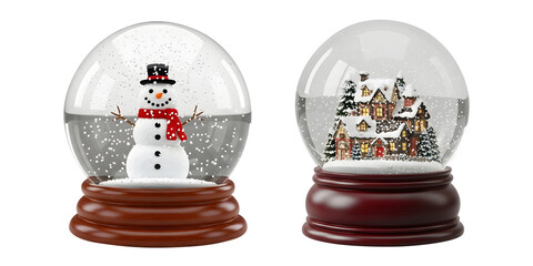 Christmas Snow Globe PNG – Snowman & Winter House Scene – Transparent Background Clipart