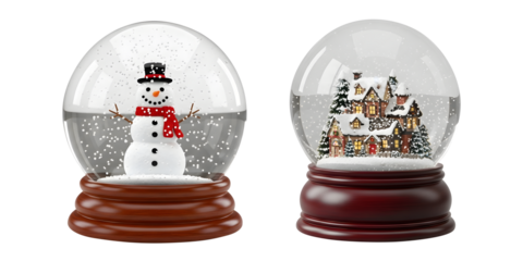 Christmas Snow Globe PNG – Snowman & Winter House Scene – Transparent Background Clipart