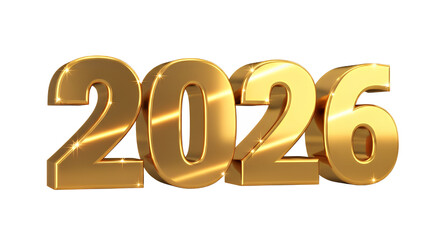 Gleaming golden 2026 numerals against for new year designs on transparent background