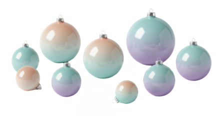 Pastel christmas ornaments arranged for holiday cheer on transparent background