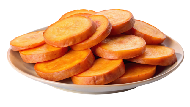 A white bowl filled with freshly sliced raw carrots showcasing their vibrant orange color and circular shapes isolated on transparent background