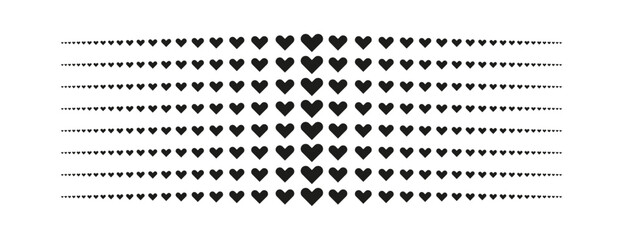 Horizontal Halftone Heart Shape Pattern &ndash; Black and White Gradient Love Texture Banner Element