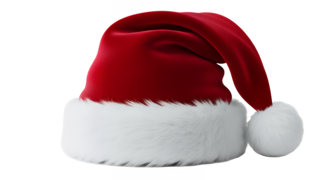 Classic santa hat with white fur trim holiday season on transparent background