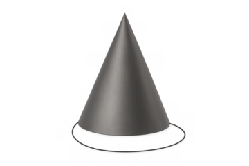 Gray metallic cone 3d geometric shape with realistic shadow illustration on transparent background