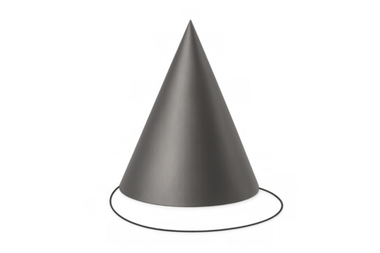 Gray metallic cone 3d geometric shape with realistic shadow illustration on transparent background - Powered by Adobe