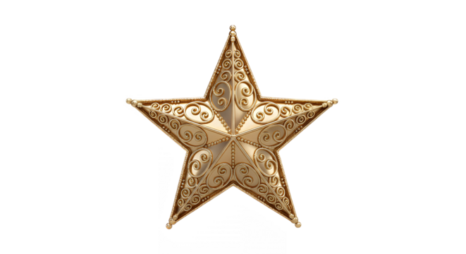Ornate golden star with intricate scrollwork design against a on transparent background