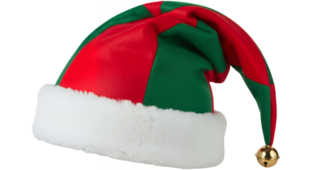 Festive christmas elf hat with a bell against a on transparent background