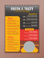 Restaurant food menu template with appetizers meals and desserts in a fresh modern design