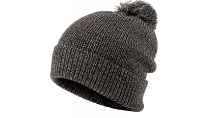 Knitted winter hat with pompom for cold weather on transparent background