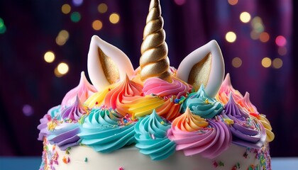 multicolor buttercream icing adorning a unicorn themed cake
