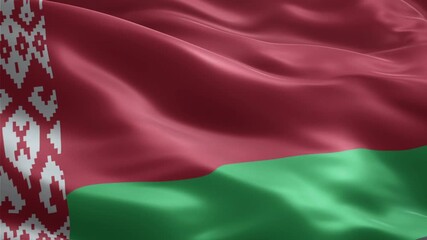 Waving flag of Belarus with traditional ornament.