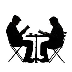 Abstract silhouette of two figures playing chess isolated on transparent background