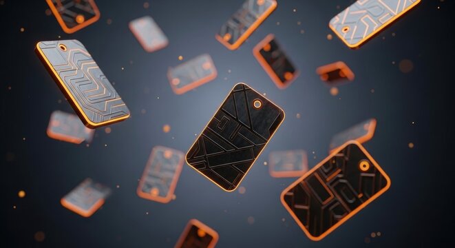 Floating Price Tags with Blue Neon GlowFloating Price Tags with Blue Neon Glow