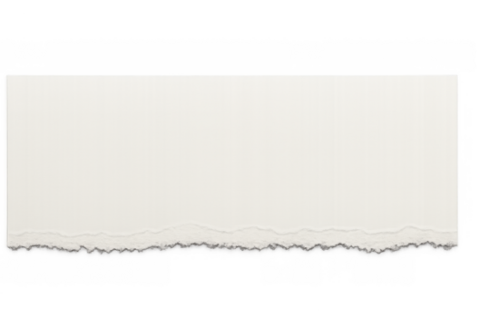 Torn white paper strip with uneven ragged edge, offering blank space for message. Transparent background for easy use