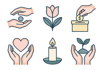 Heart simple text no generosity symbols icon vector flower bloom design hands