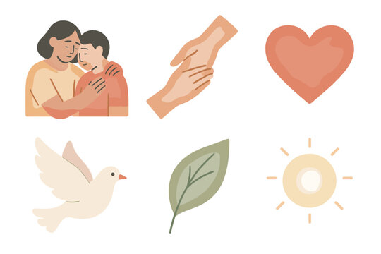 Another grid vector illustrations compassionate soft comforting icon heart hands text helping