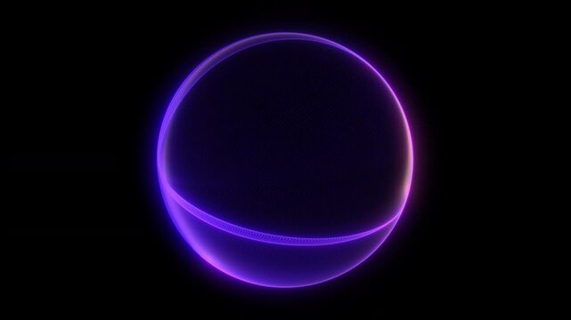 Looping minimal purple fractal sphere with neon gradients, smooth glowing edges and elegant fluid motion. Futuristic abstract animation with clean digital energy flow.