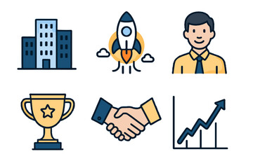 Vector career white symbols building text modern trophy rocket icon handshake growth
