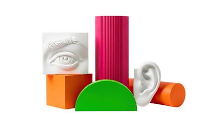 A collection of colorful geometric and organic shapes arranged together on a transparent background isolated on transparent background