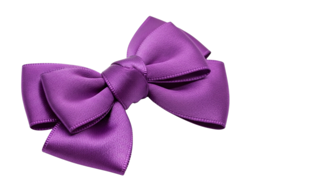 A beautiful shimmering purple satin bow with glitter accents isolated on transparent background