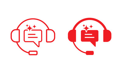Red headset with speech bubble and sparkles icon On Transparent Background