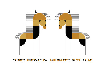 2026 Year of the Horse New Year's Card Template. Happy New Year and Christmas postcard. Abstract geometric modern vector illustrations