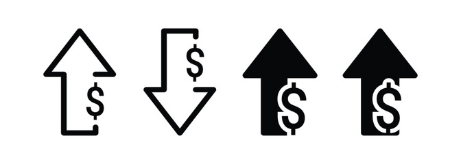 Black Up and Down Arrows with Dollar Signs currency On Transparent Background