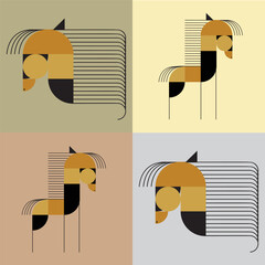 Seamless pattern with horses. Abstract geometric modern vector illustrations