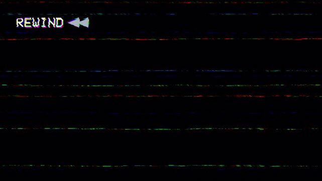 Old VCR Tape Rewind Glitch Effect Motion Graphic Background, VHS Retro Distortion Overlay