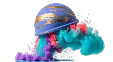 A blue bath bomb dissolving in water isolated on transparent background