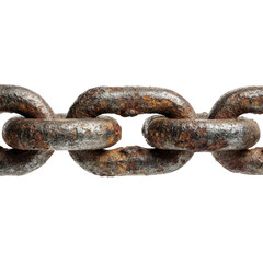 Rusted metal chain links showing texture and age against a black background