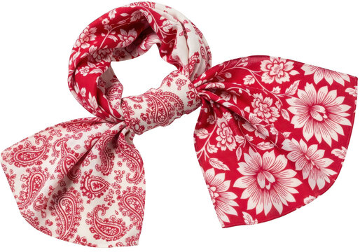 Red and white floral scarf isolated on transparent background - Powered by Adobe