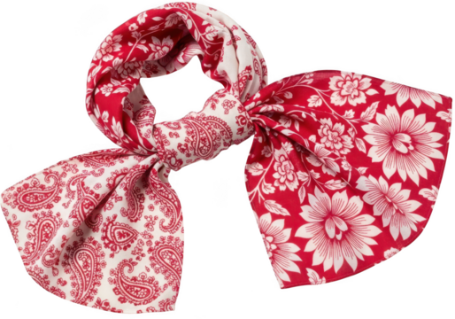 Red and white floral scarf isolated on transparent background
