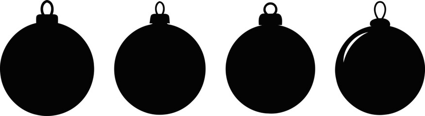 Four black silhouette christmas ornaments on white background