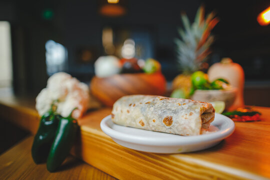 Burrito plate with hispanic food layout