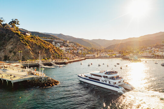 Island ferry with boats