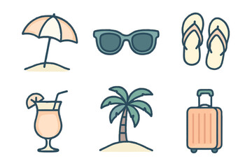 Icon white grid essentials clean text vacation sunglasses background umbrella soft cocktail