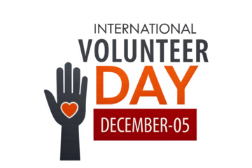 International volunteer day december 5th with hand and heart isolated on transparent background
