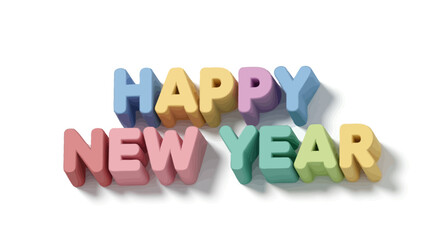 Festive happy new year typographic design with elegant curves and celebratory elements for holiday greetings