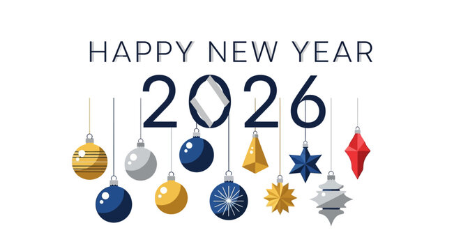 Festive happy new year text design with elegant curves and celebratory elements for new year s eve