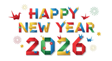 Festive happy new year text design with elegant curves and a celebratory feel perfect for holiday greetings and promotions