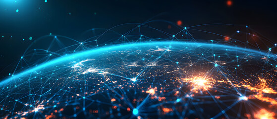 Abstract visualization of international trade flow data with connecting lines across a digital globe