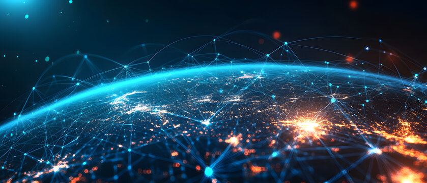 Abstract visualization of international trade flow data with connecting lines across a digital globe